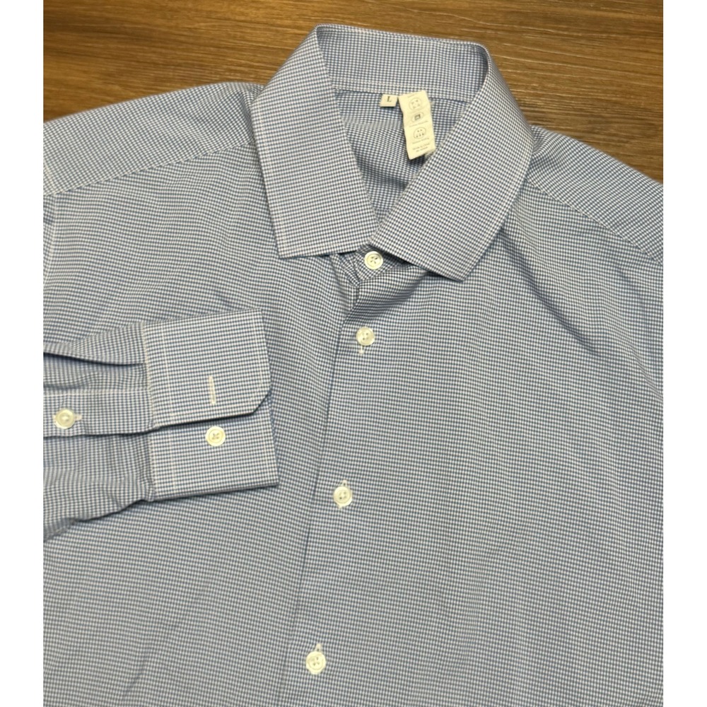State and Liberty Mens Gingham Micro Check Performance Button Down Shirt Sz L